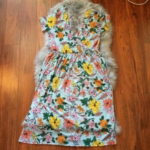 ASOS V Neck Midi Blue Floral Midi Dress